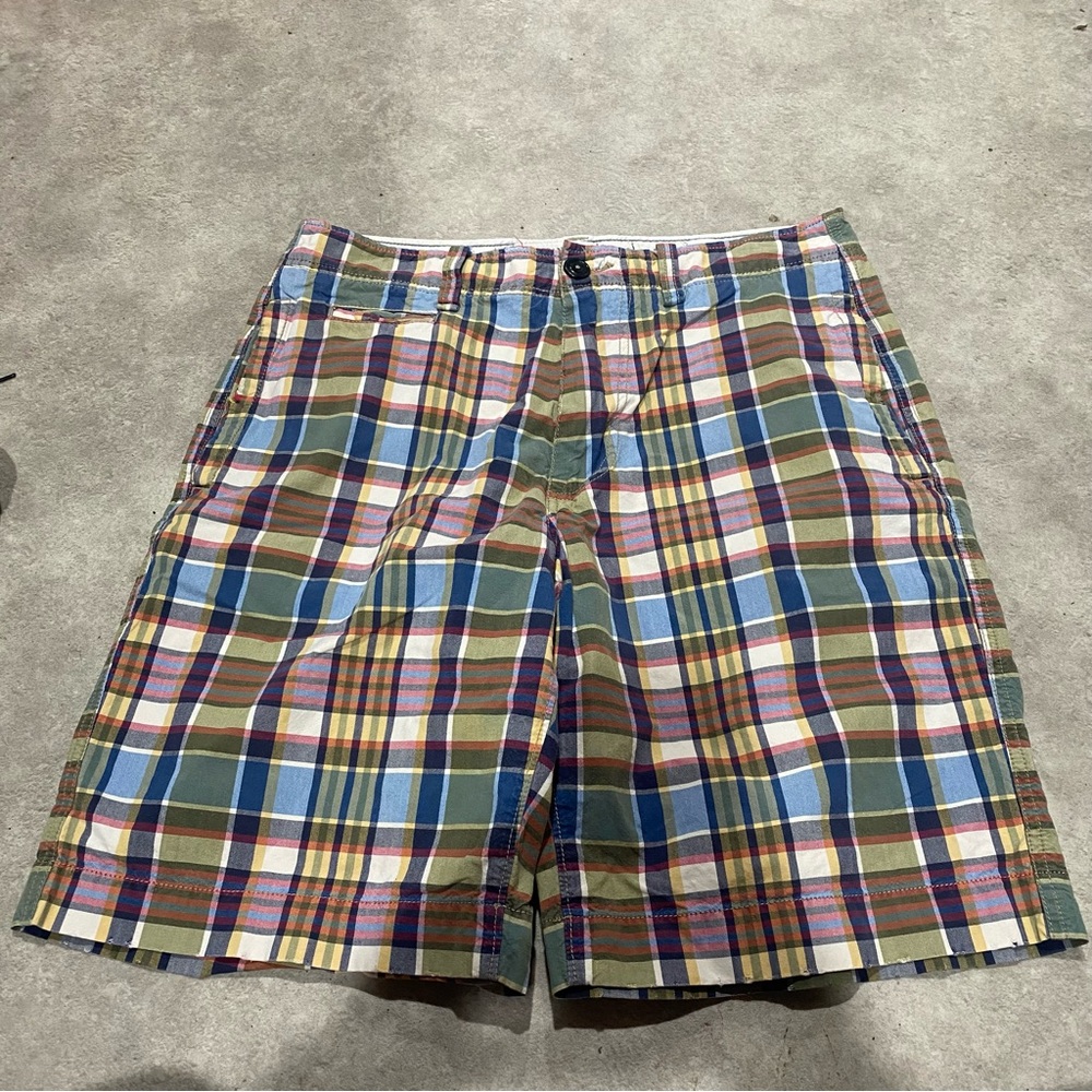 American Eagle Vintage Style Preppy Mens 32 Madras Plaid Chino 10" Flat Front